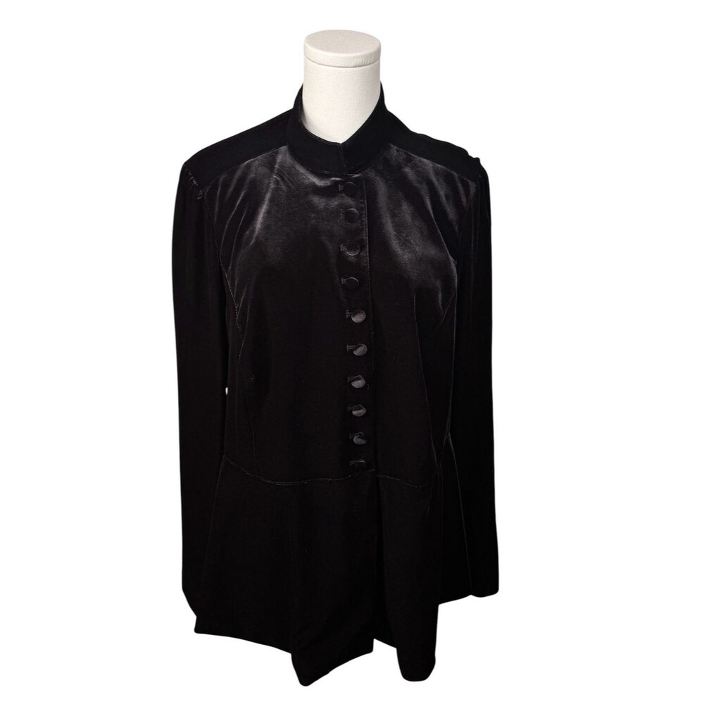 Lane Bryant Black Velvet Covered Button Long Sleeve Blouse Women's Size 16 EUC